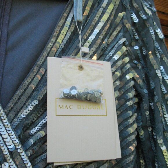 Mac Duggal 5509 Womens Blue Sequin Wrap Over 3/4 Sleeve Gown - Picture 13 of 14